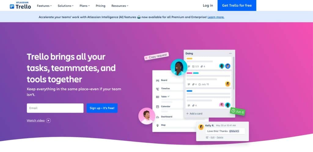 Trello dashboard interface – free project management tool for freelancers 2025